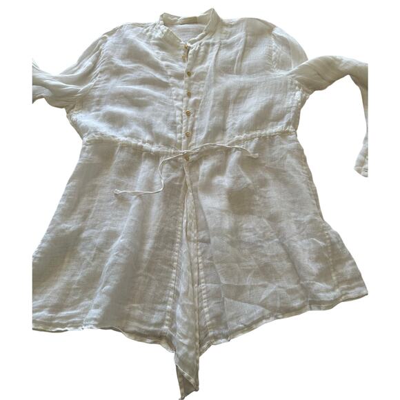 CP Shades Vintage Linen Drawstring Waist Blouse/Tunic - White - XL - Picture 7 of 9